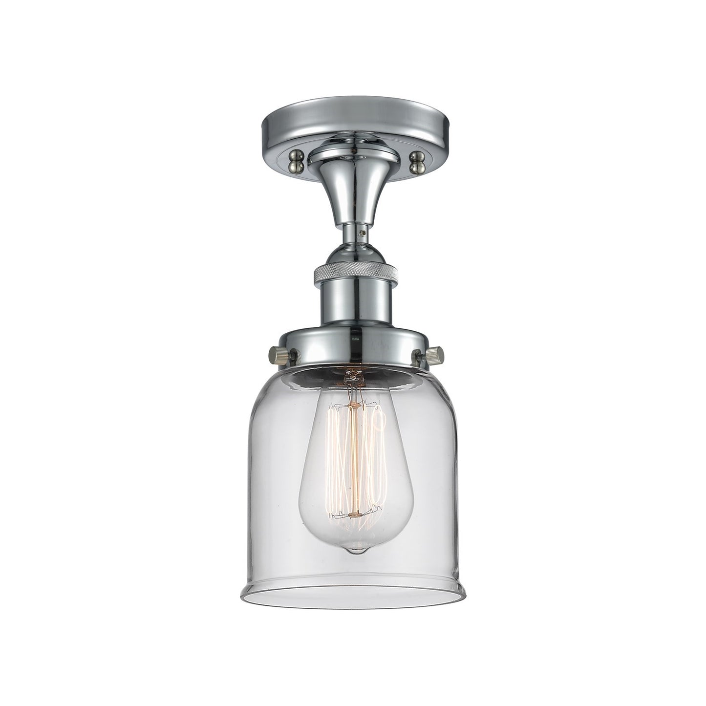 Innovations Bell 5in 1-Light Semi-Flush Mount | Industrial Polished Chrome Steel and Clear Glass | Kitchen & Hallway | 5 x 11 in | Model 916-1C-PC-G52-LED