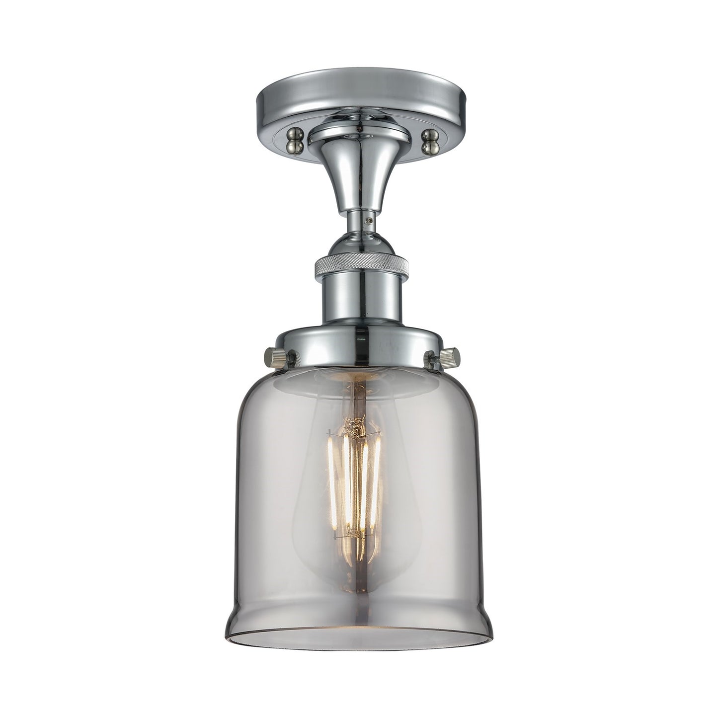 Innovations Bell 5in 1-Light Semi-Flush Mount | Industrial Polished Chrome Steel and Light Smoke Glass | Kitchen & Hallway | Model 916-1C-PC-G53-LED