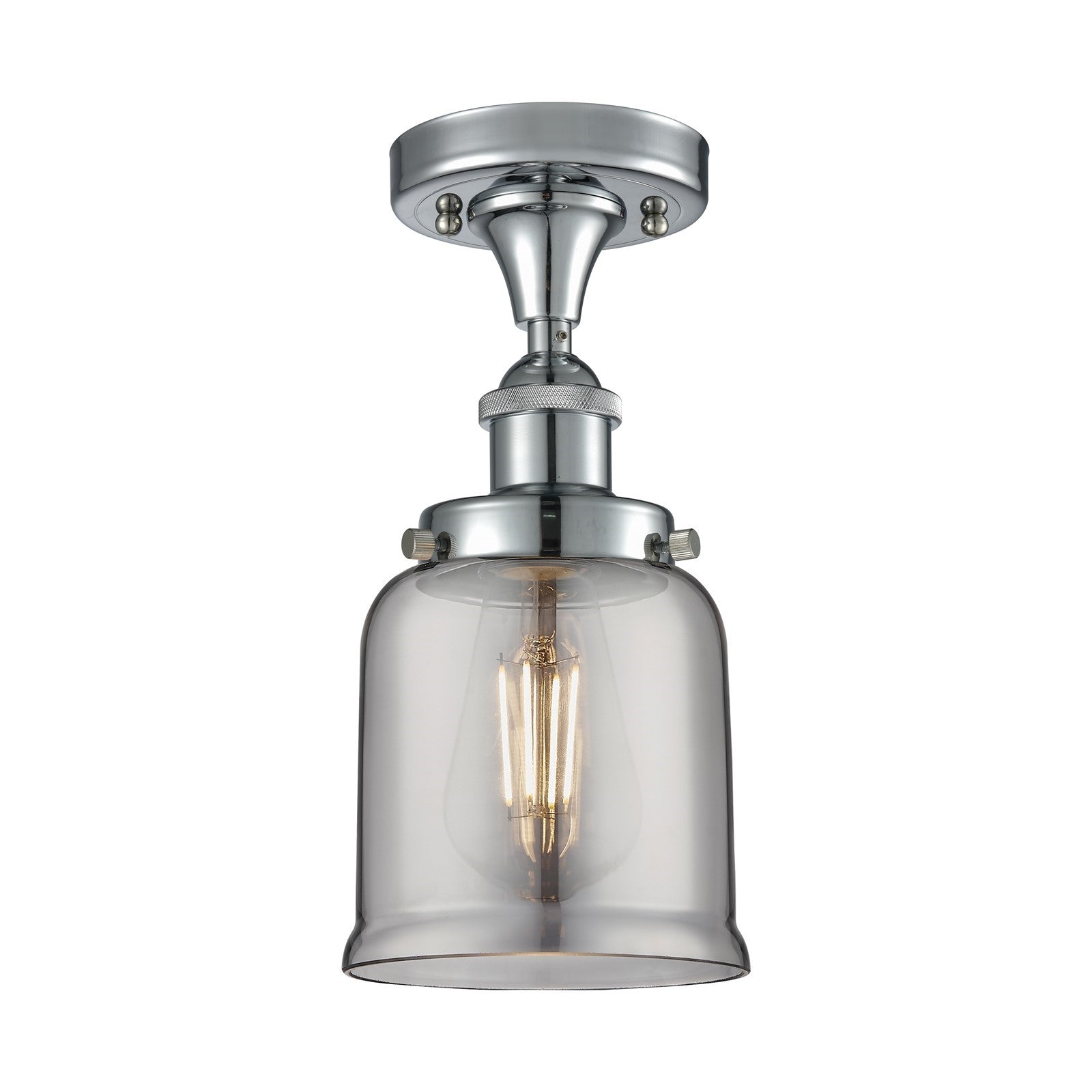 Innovations Bell 5in 1-Light Semi-Flush Mount | Industrial Polished Chrome Steel and Light Smoke Glass | Kitchen & Hallway | Model 916-1C-PC-G53-LED
