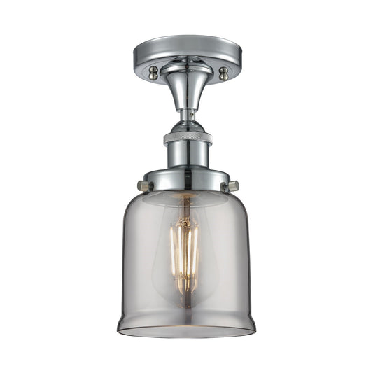 Innovations Bell 5in 1-Light Semi-Flush Mount | Industrial Polished Chrome Steel and Light Smoke Glass | Kitchen & Hallway | Model 916-1C-PC-G53-LED