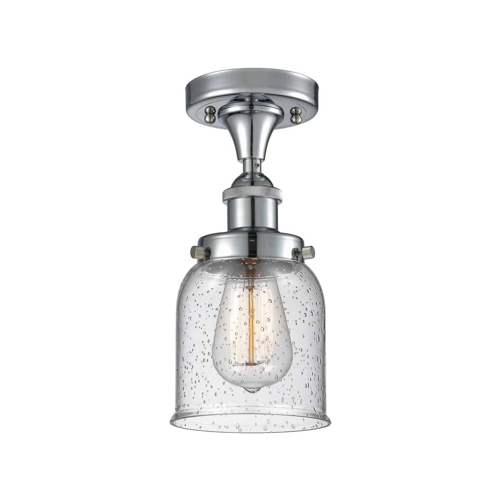Innovations Bell 5in 1-Light Semi-Flush Mount | Industrial Polished Chrome Steel and Seedy Glass | Kitchen & Hallway | 5 x 11 in | Model 916-1C-PC-G54-LED