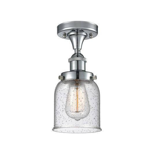 Innovations Bell 5in 1-Light Semi-Flush Mount | Industrial Polished Chrome Steel and Seedy Glass | Kitchen & Hallway | 5 x 11 in | Model 916-1C-PC-G54-LED