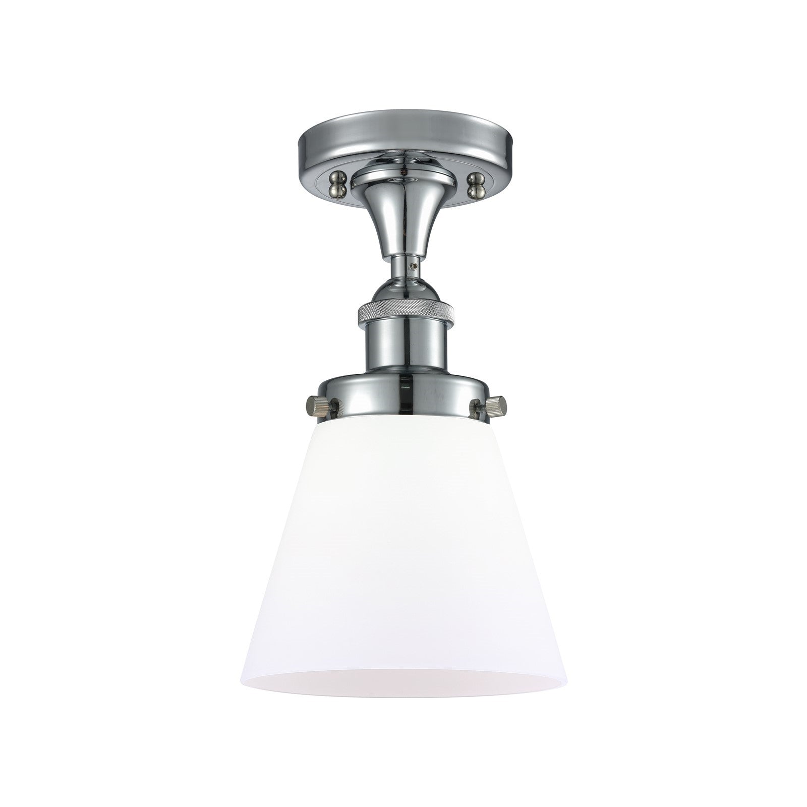 Innovations Cone 6in 1-Light Semi-Flush Mount | Industrial Polished Chrome and Matte White Frosted Glass | Kitchen & Hallway | Model 916-1C-PC-G61-LED