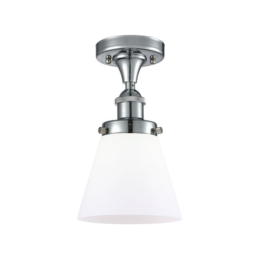 Innovations Cone 6in 1-Light Semi-Flush Mount | Industrial Polished Chrome and Matte White Frosted Glass | Kitchen & Hallway | Model 916-1C-PC-G61-LED