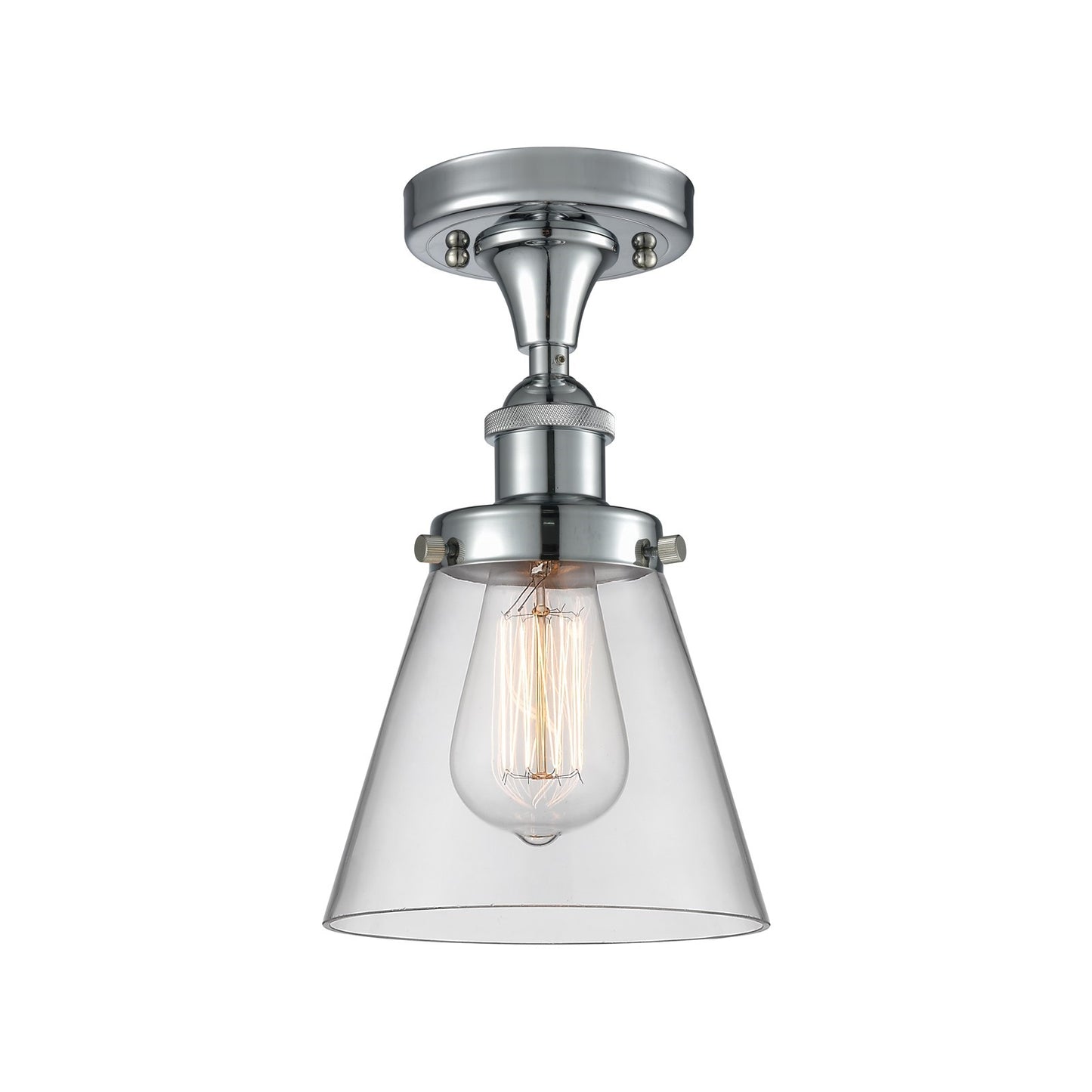 Innovations Cone 6in 1-Light Semi-Flush Mount | Industrial Polished Chrome and Clear Glass | Kitchen & Hallway Accent | 6 x 11 in | Model 916-1C-PC-G62