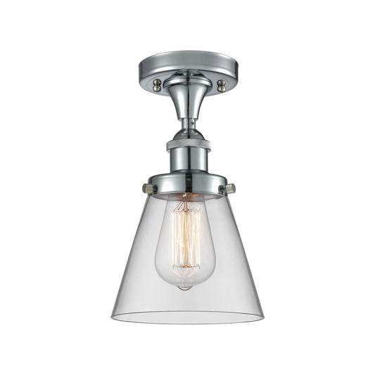 Innovations Cone 6in 1-Light Semi-Flush Mount | Industrial Polished Chrome and Clear Glass | Kitchen & Hallway Accent | 6 x 11 in | Model 916-1C-PC-G62
