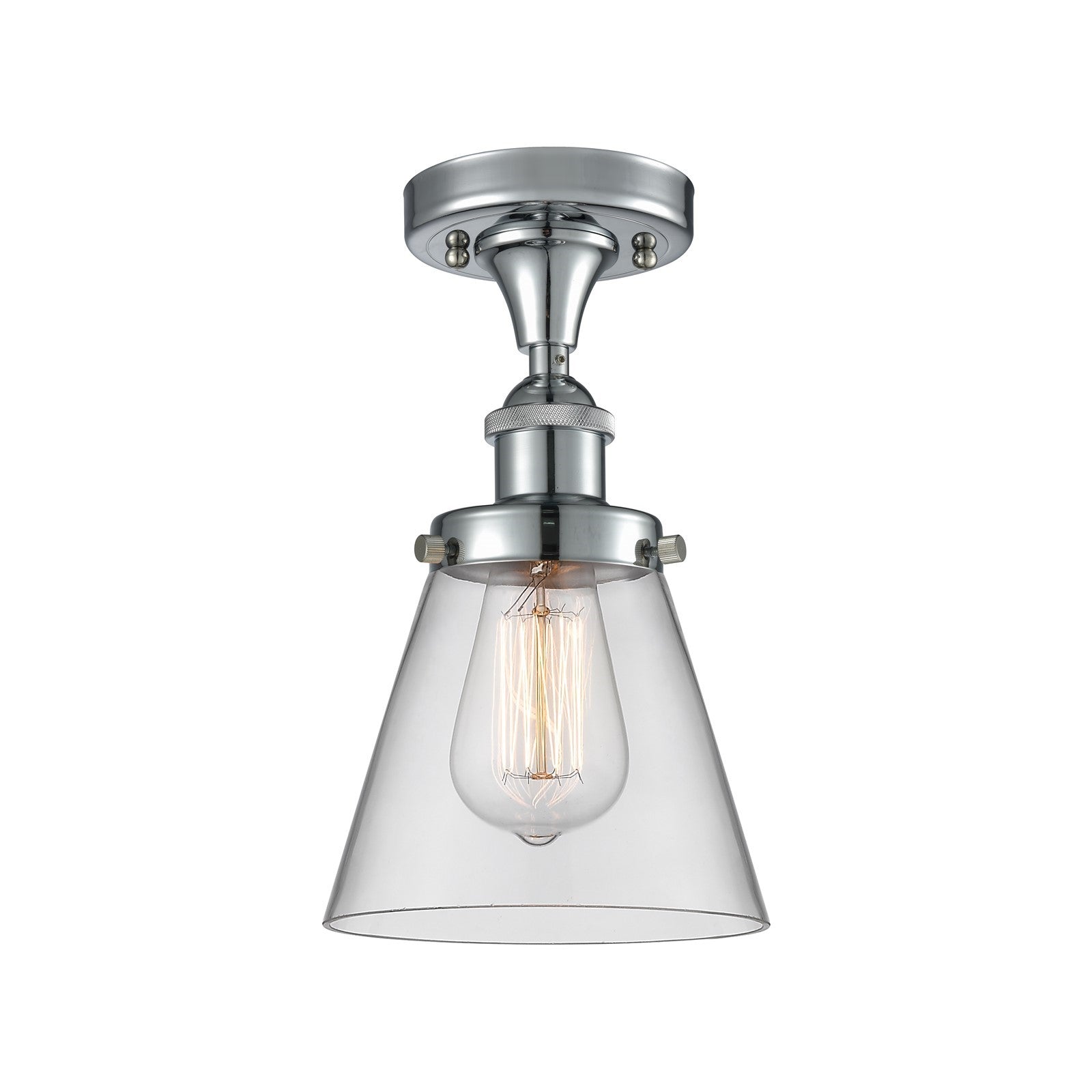 Innovations Cone 6in 1-Light Semi-Flush Mount | Industrial Polished Chrome and Clear Glass | Kitchen & Hallway Accent | 6 x 11 in | Model 916-1C-PC-G62-LED