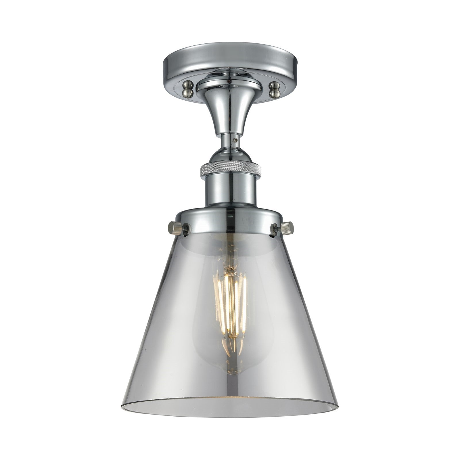 Innovations Cone 6in 1-Light Semi-Flush Mount | Industrial Polished Chrome and Light Smoke Glass | Hallway & Entryway | 6 x 6 x 11 in | Model 916-1C-PC-G63
