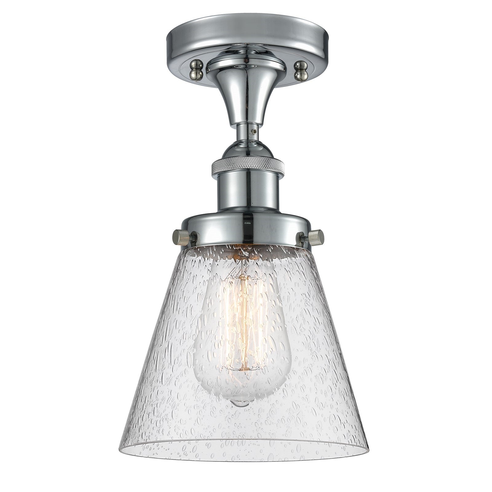 Innovations Cone 6in 1-Light Semi-Flush Mount | Industrial Polished Chrome and Seedy Glass | Hallway & Entryway | 6 x 6 x 11 in | Model 916-1C-PC-G64-LED
