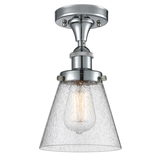 Innovations Cone 6in 1-Light Semi-Flush Mount | Industrial Polished Chrome and Seedy Glass | Hallway & Entryway | 6 x 6 x 11 in | Model 916-1C-PC-G64-LED