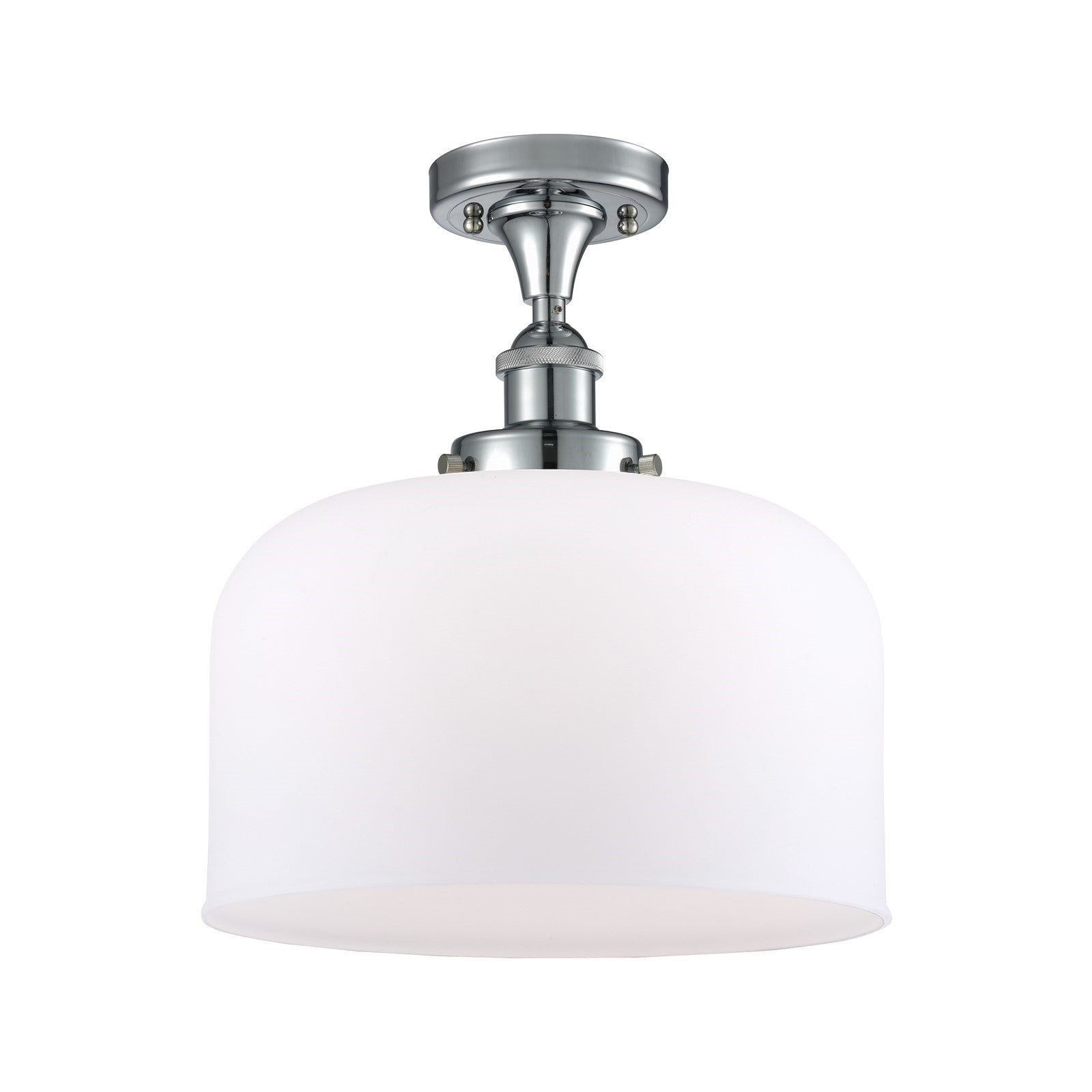 Innovations Bell 12in 1-Light Semi-Flush Mount | Polished Chrome Steel and Matte White Frosted Glass | Entryway & Hallway Accent | Model 916-1C-PC-G71-L