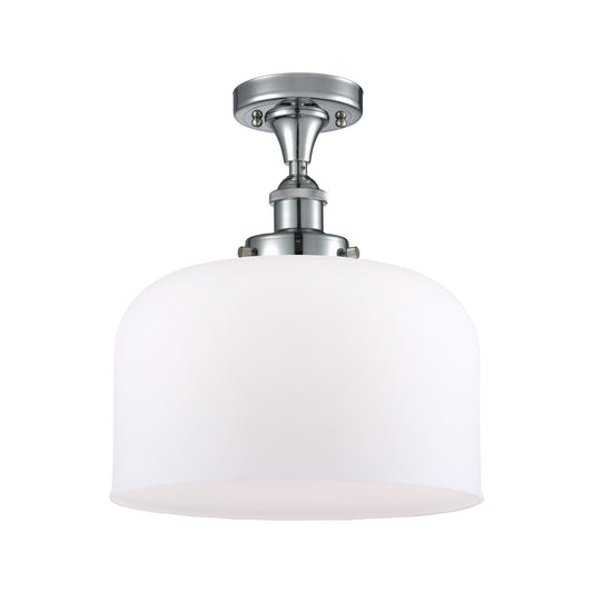 Innovations Bell 12in 1-Light Semi-Flush Mount | Polished Chrome Steel and Matte White Frosted Glass | Entryway & Hallway Accent | Model 916-1C-PC-G71-L