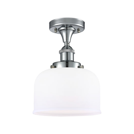 Innovations Bell 8in 1-Light Semi-Flush Mount | Polished Chrome Steel and Matte White Frosted Glass | Entryway & Hallway Accent | Model 916-1C-PC-G71-LED