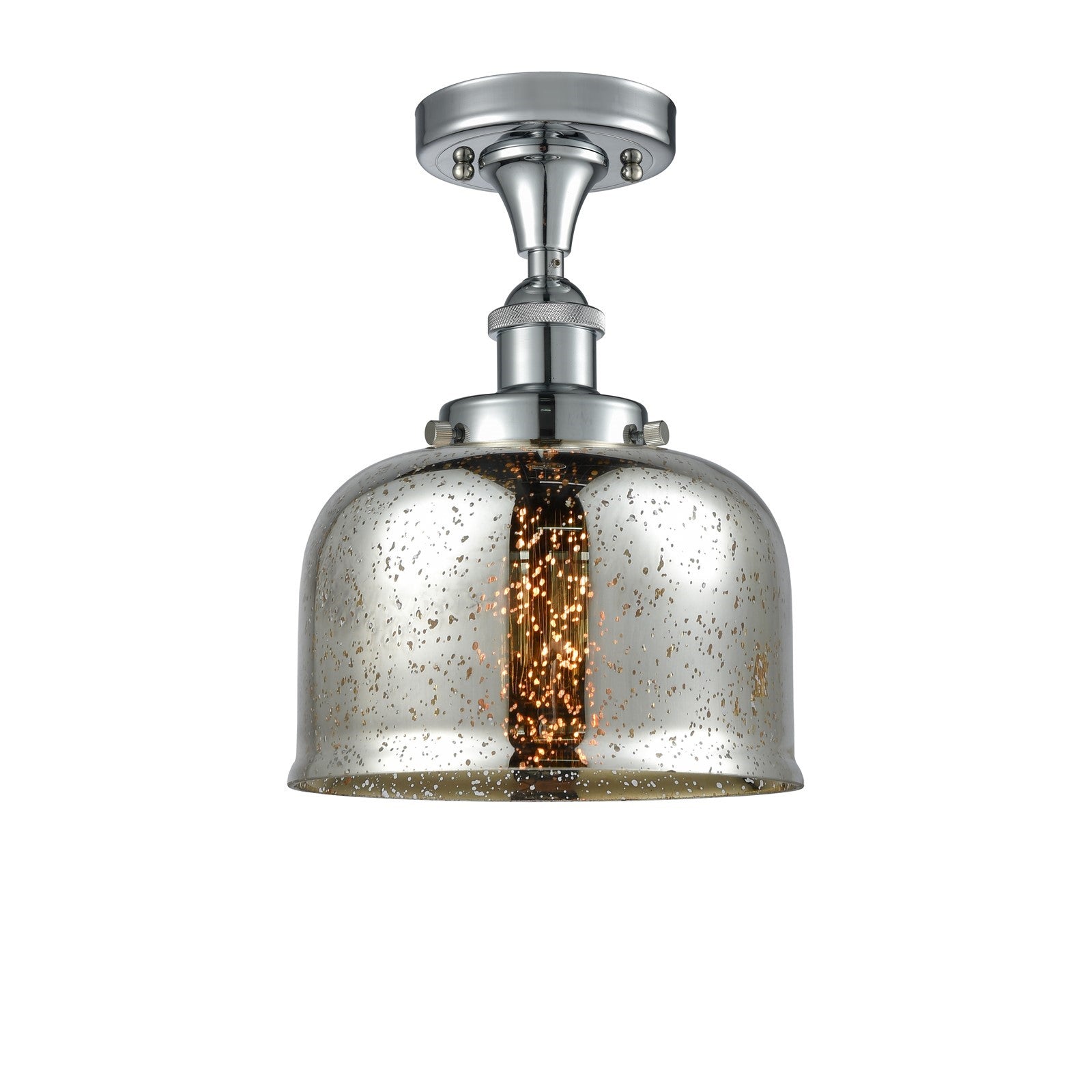 Innovations Bell 8in 1-Light Semi-Flush Mount | Industrial Polished Chrome and Silver Plated Mercury Glass | Entryway & Hallway | Model 916-1C-PC-G78