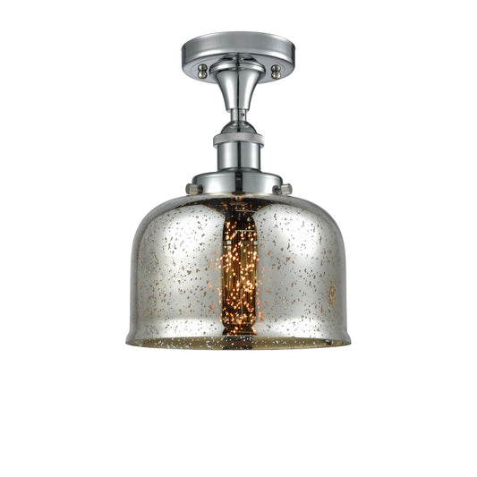Innovations Bell 8in 1-Light Semi-Flush Mount | Industrial Polished Chrome and Silver Plated Mercury Glass | Entryway & Hallway | Model 916-1C-PC-G78-LED
