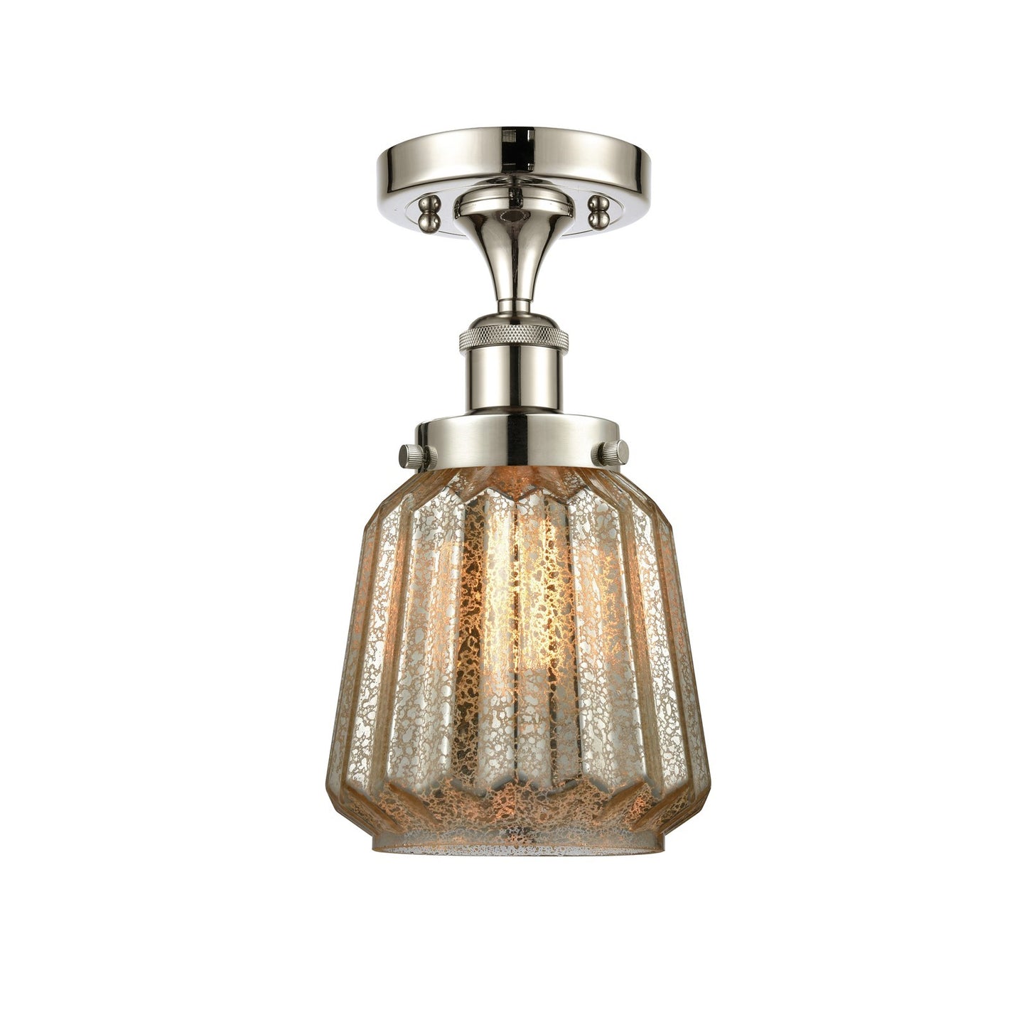 Innovations Chatham 7in 1-Light Semi-Flush Mount | Modern Transitional Polished Nickel Steel and Mercury Ribbed Glass | Entryway & | Model 916-1C-PN-G146
