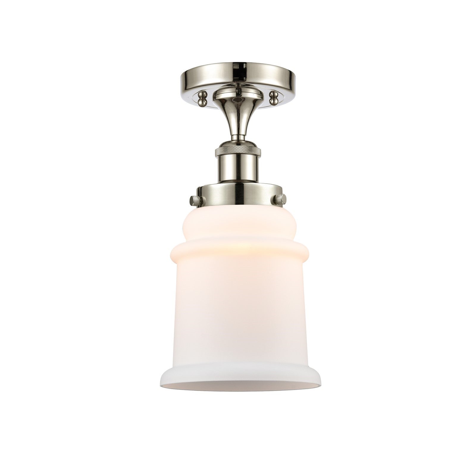 Innovations Canton 6in 1-Light Semi-Flush Mount | Modern Contempo Polished Nickel Steel and Matte White Frosted Glass Bell Shade | Model 916-1C-PN-G181