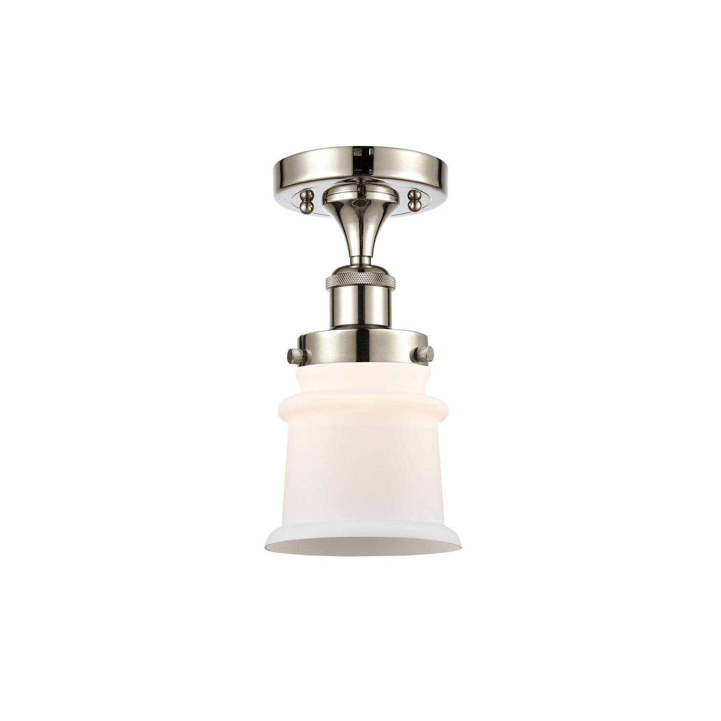 Innovations Canton 5.25in 1-Light Semi-Flush Mount | Modern Contempo Polished Nickel Steel and Matte White Frosted Glass Bell | Model 916-1C-PN-G181S