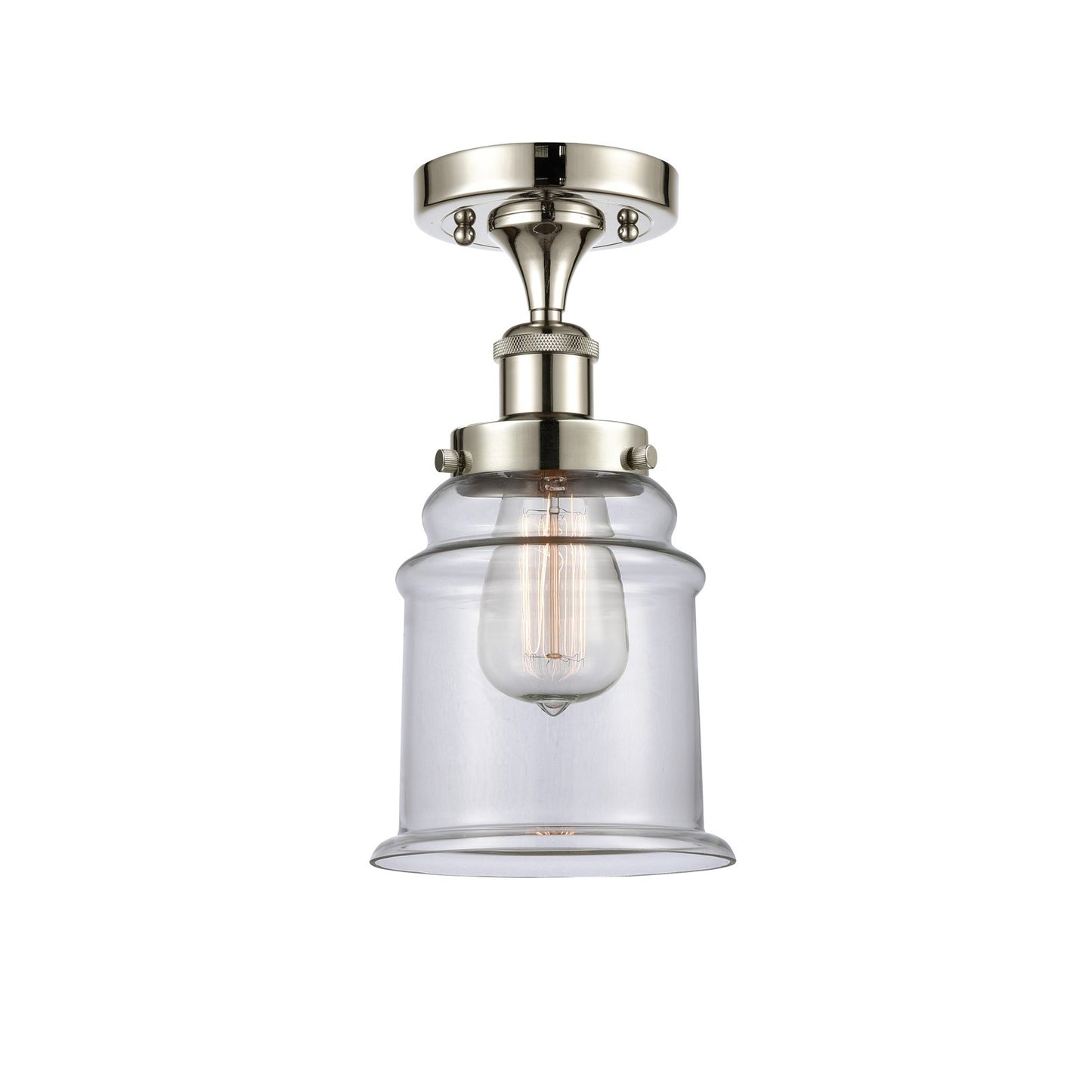 Innovations Canton 6in 1-Light Semi-Flush Mount | Modern Transitional Polished Nickel Steel and Clear Schoolhouse Glass | Hallway & | Model 916-1C-PN-G182