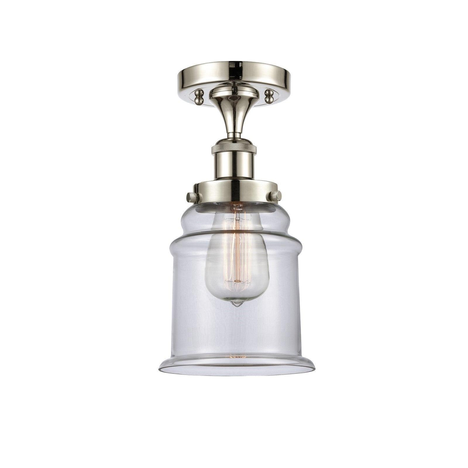 Innovations Canton 6in 1-Light Semi-Flush Mount | Modern Transitional Polished Nickel Steel and Clear Schoolhouse Glass | Hallway & | Model 916-1C-PN-G182