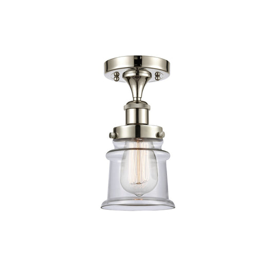Innovations Canton 5.25in 1-Light Semi-Flush Mount | Modern Transitional Polished Nickel Steel and Clear Schoolhouse Glass | Model 916-1C-PN-G182S