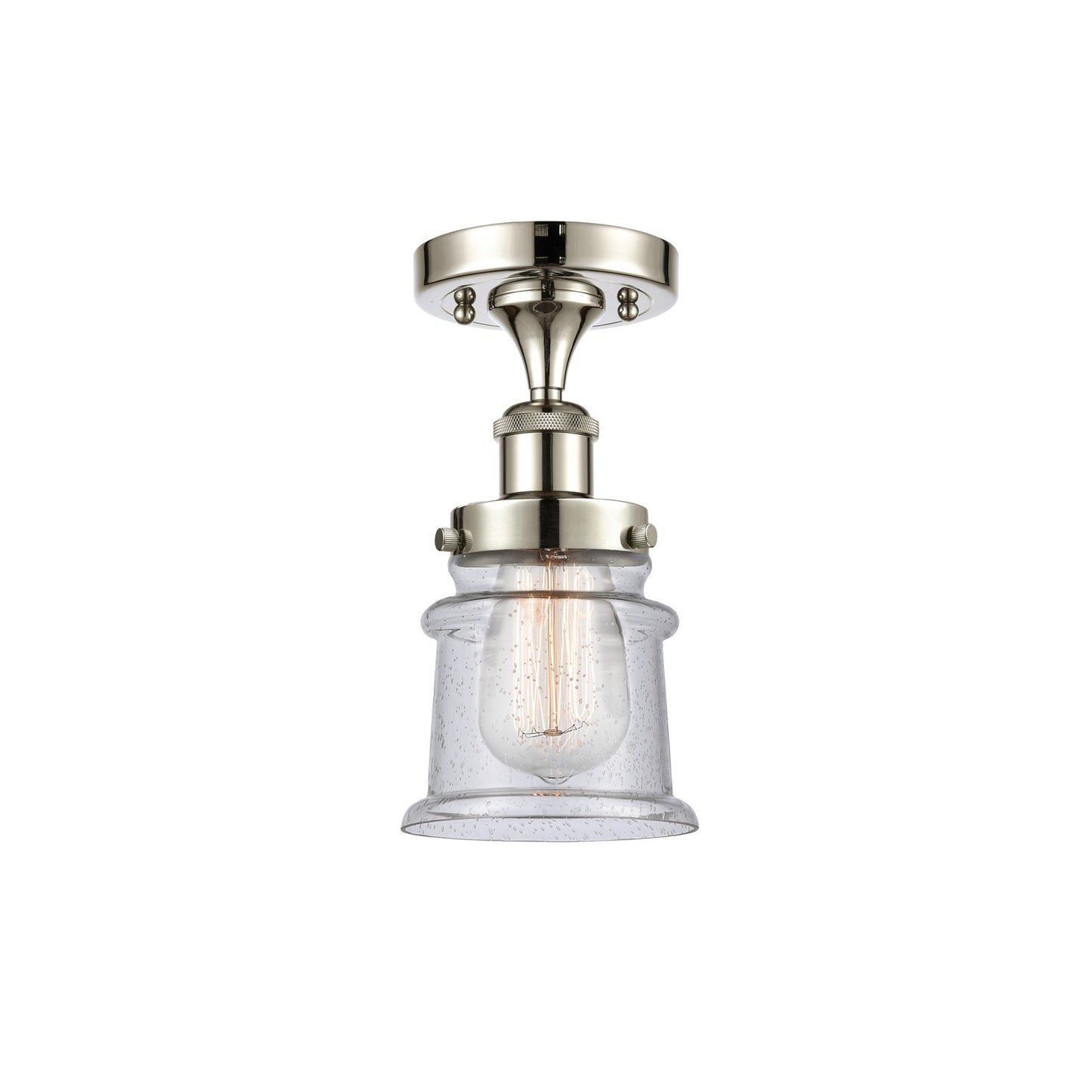 Innovations Canton 5.25in 1-Light Semi-Flush Mount | Modern Transitional Polished Nickel Steel and Seedy Schoolhouse Glass | Model 916-1C-PN-G184S
