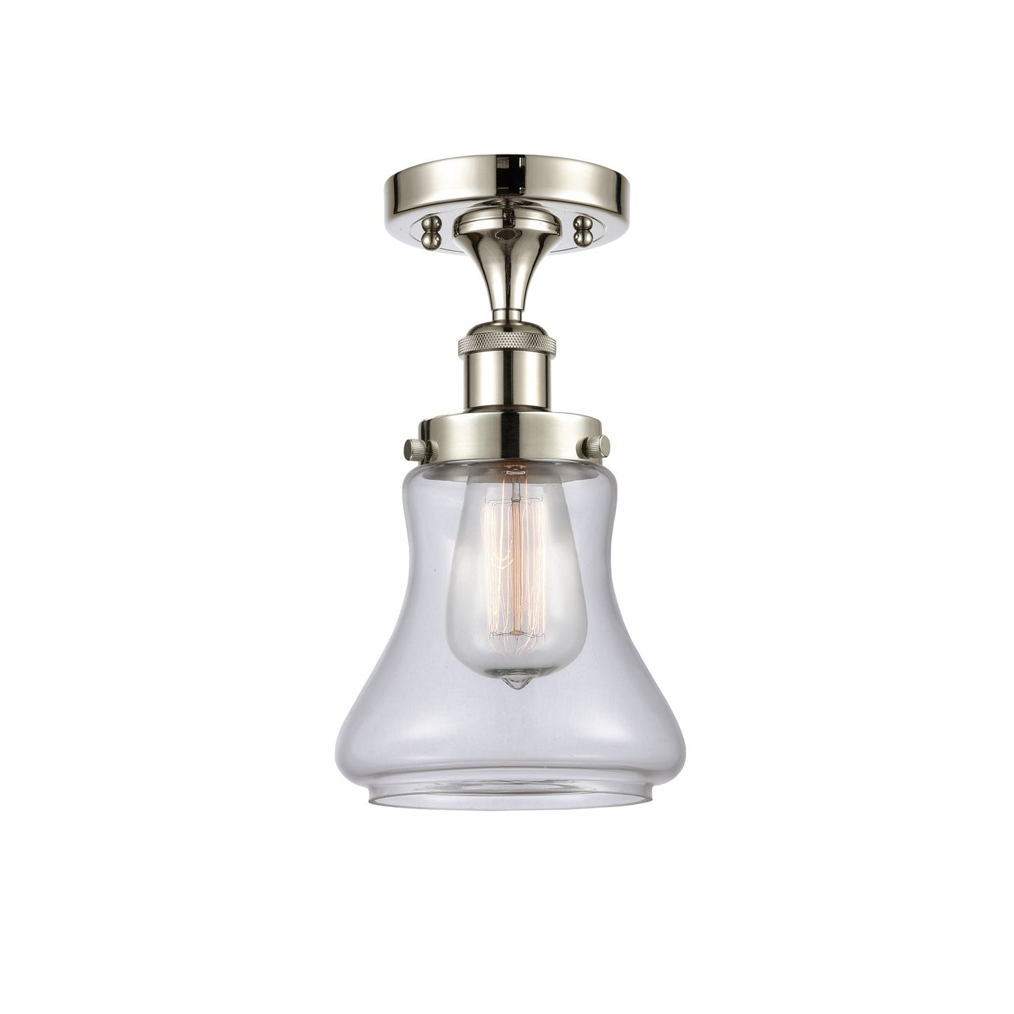 Innovations Bellmont 6in 1-Light Semi-Flush Mount | Modern Contempo Polished Nickel Steel and Clear Glass Schoolhouse Shade | Model 916-1C-PN-G192