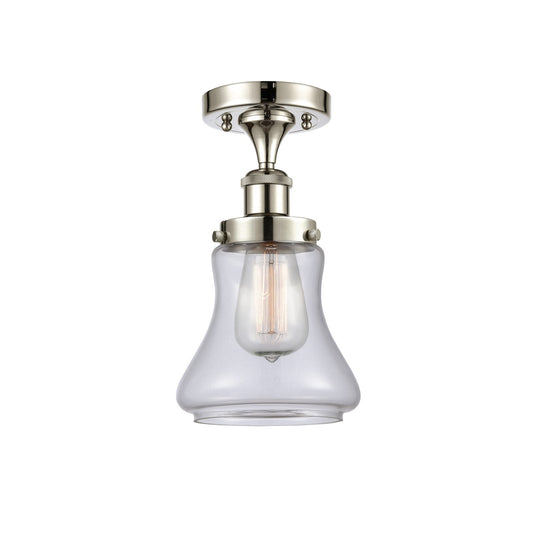 Innovations Bellmont 6in 1-Light Semi-Flush Mount | Modern Contempo Polished Nickel Steel and Clear Glass Schoolhouse Shade | Model 916-1C-PN-G192