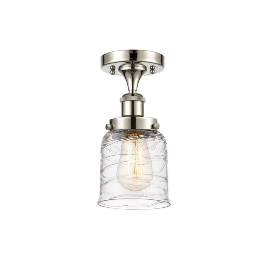 Innovations Bell 5in 1-Light Semi-Flush Mount | Industrial Polished Nickel Steel and Clear Deco Swirl Glass | Entryway & | Model 916-1C-PN-G513-LED