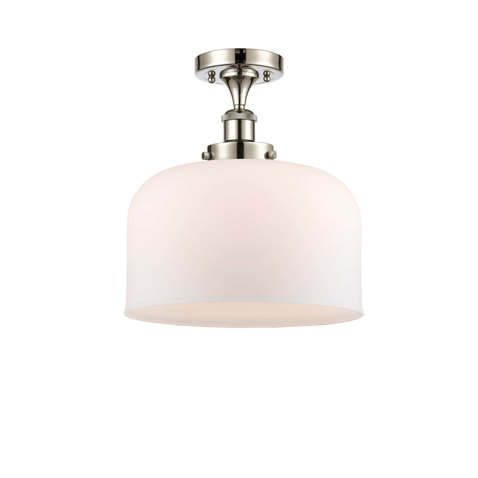 Innovations Bell 12in 1-Light Semi-Flush Mount | Industrial Polished Nickel Steel and Matte White Frosted Glass | Kitchen & | Model 916-1C-PN-G71-L-LED