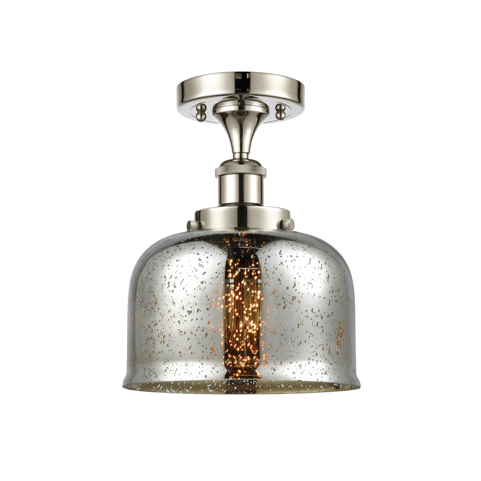 Innovations Bell 8in 1-Light Semi-Flush Mount | Industrial Polished Nickel and Silver Plated Mercury Glass | Kitchen & Hallway | Model 916-1C-PN-G78