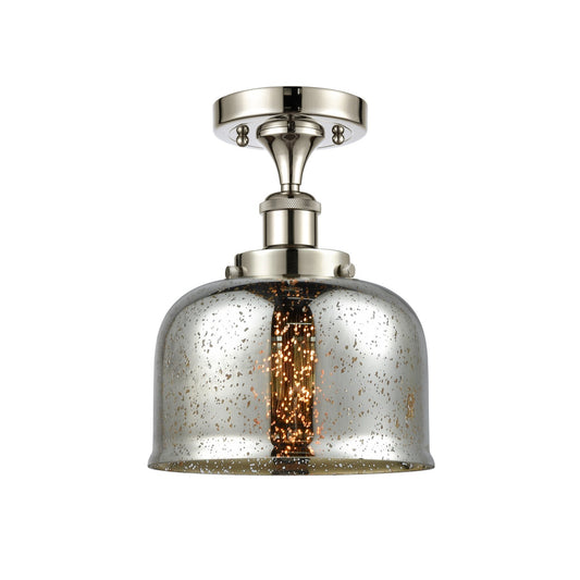 Innovations Bell 8in 1-Light Semi-Flush Mount | Industrial Polished Nickel and Silver Plated Mercury Glass | Kitchen & Hallway | Model 916-1C-PN-G78