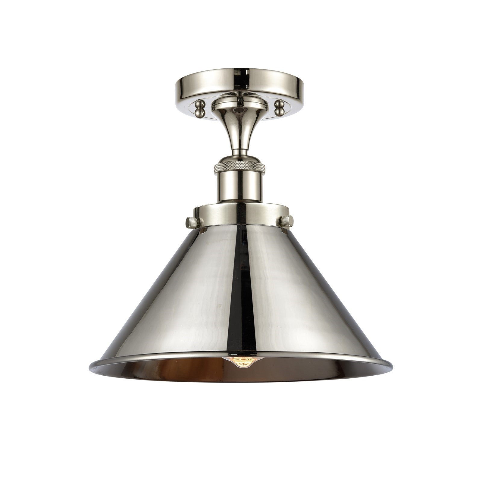 Innovations Briarcliff 10in 1-Light Semi-Flush Mount | Industrial Polished Nickel Metal Cone Shade | Kitchen & Hallway Accent | Model 916-1C-PN-M10-PN