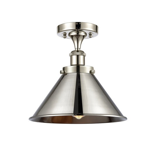 Innovations Briarcliff 10in 1-Light Semi-Flush Mount | Industrial Polished Nickel Metal Cone Shade | Kitchen & Hallway Accent | Model 916-1C-PN-M10-PN