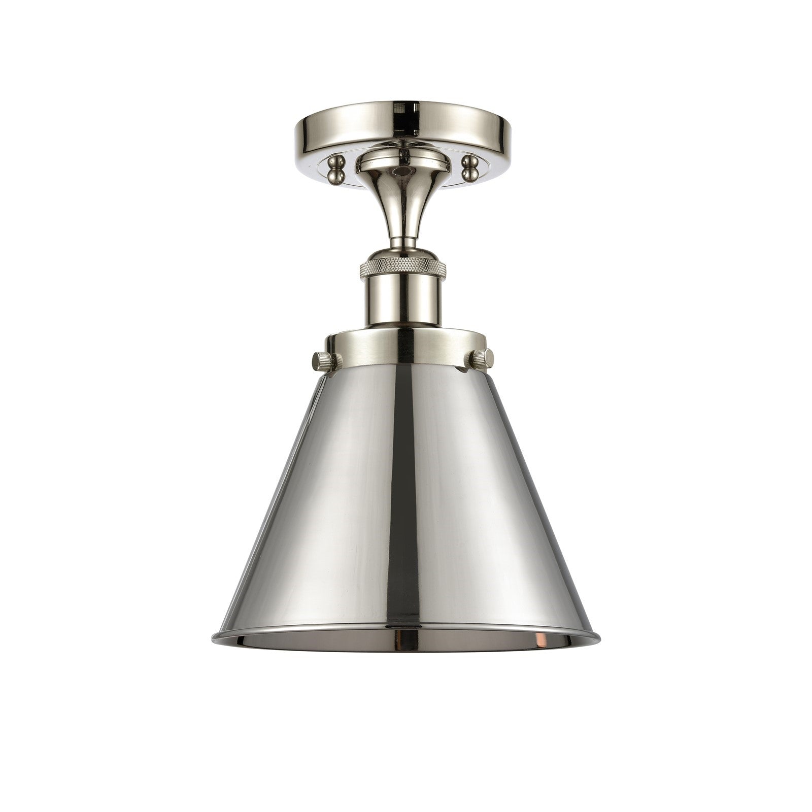 Innovations Appalachian 7in 1-Light Semi-Flush Mount | Industrial Polished Nickel Metal Cone Shade | Kitchen & Hallway Accent | Model 916-1C-PN-M13-PN