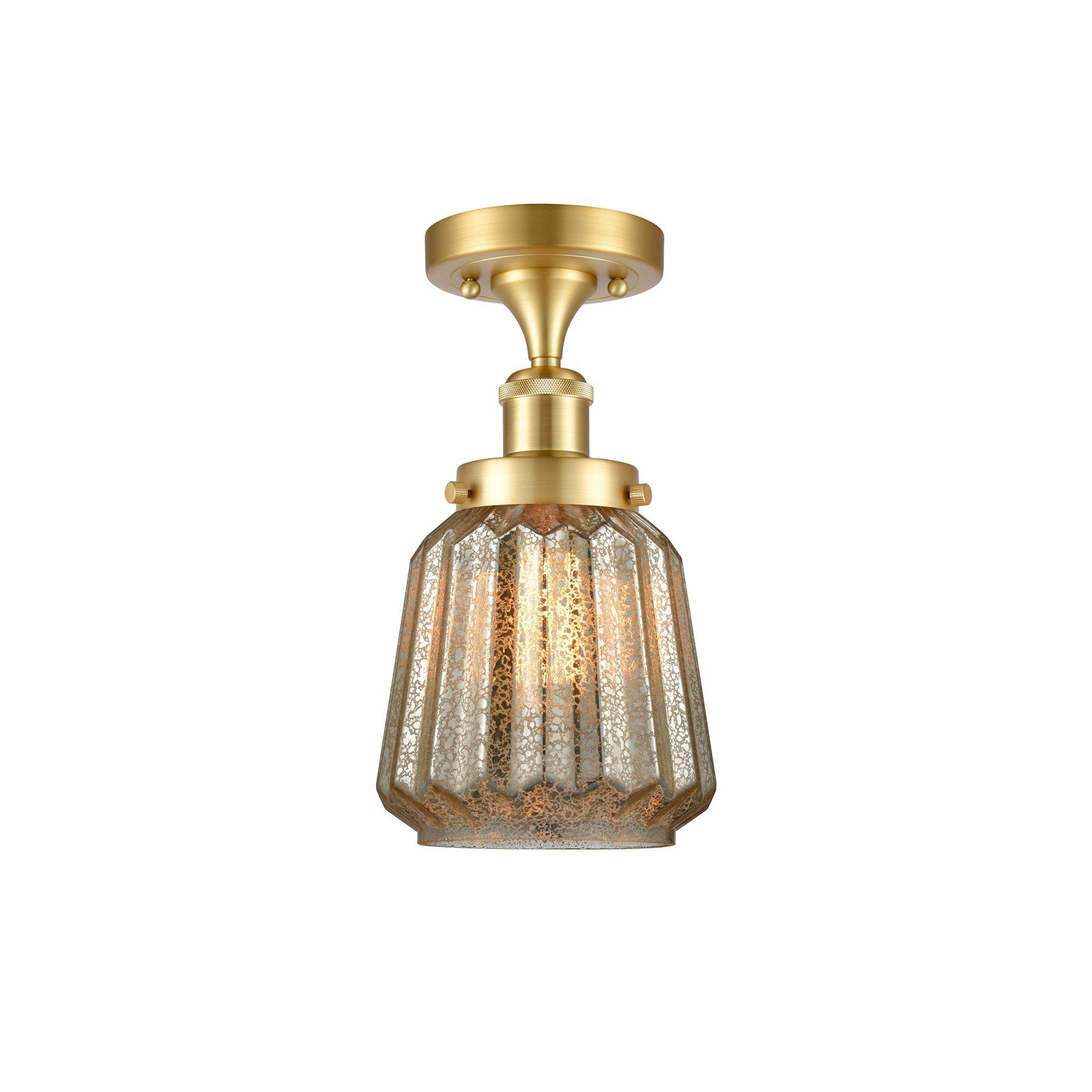Innovations Chatham 7in 1-Light Semi-Flush Mount | Modern Transitional Satin Gold Steel and Mercury Ribbed Glass | Hallway & | Model 916-1C-SG-G146
