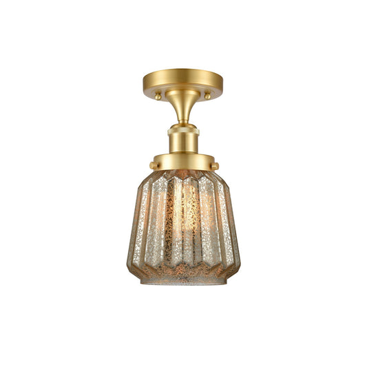 Innovations Chatham 7in 1-Light Semi-Flush Mount | Modern Transitional Satin Gold Steel and Mercury Ribbed Glass | Hallway & | Model 916-1C-SG-G146
