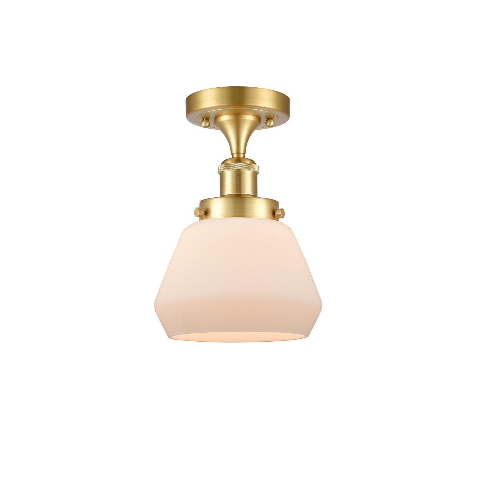 Innovations Fulton 7in 1-Light Semi-Flush Mount | Modern Transitional Satin Gold Steel and Matte White Frosted Glass | Hallway & | Model 916-1C-SG-G171