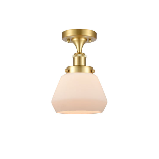 Innovations Fulton 7in 1-Light Semi-Flush Mount | Modern Transitional Satin Gold Steel and Matte White Frosted Glass | Hallway & | Model 916-1C-SG-G171