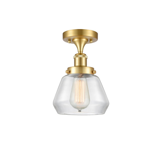 Innovations Fulton 7in 1-Light Semi-Flush Mount | Modern Transitional Satin Gold Steel and Clear Glass | Hallway & Entryway | Model 916-1C-SG-G172