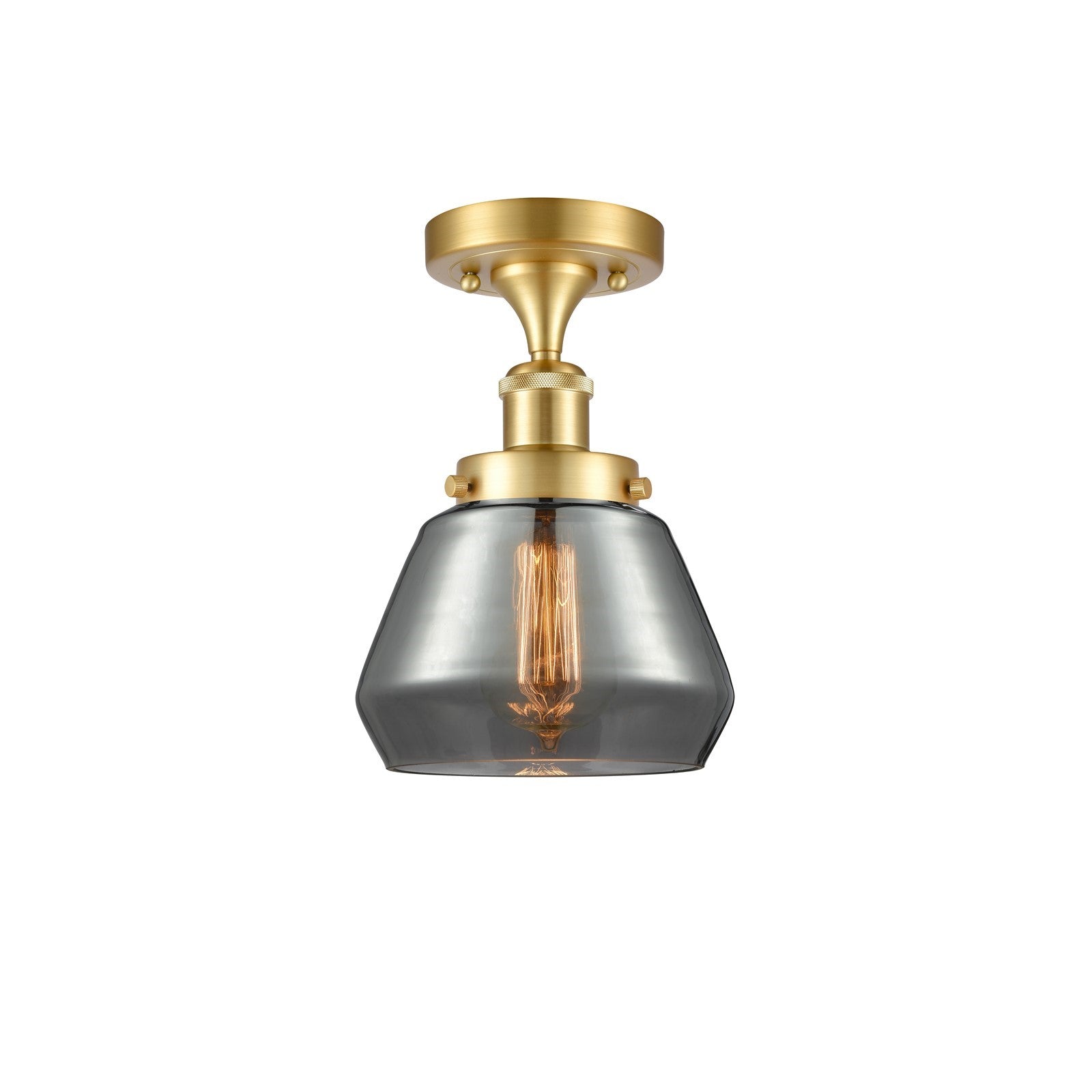 Innovations Fulton 7in 1-Light Semi-Flush Mount | Modern Transitional Satin Gold Steel and Light Smoke Glass | Hallway & Entryway | Model 916-1C-SG-G173