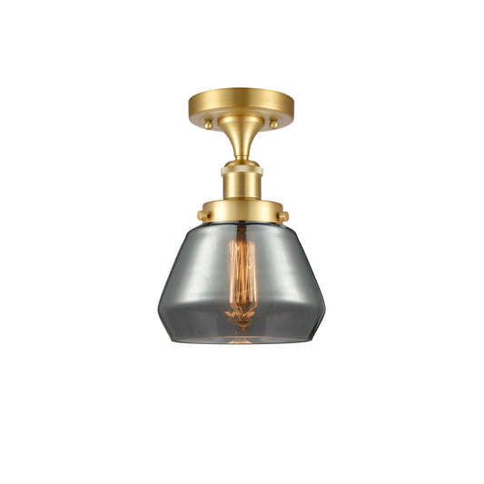 Innovations Fulton 7in 1-Light Semi-Flush Mount | Modern Transitional Satin Gold Steel and Light Smoke Glass | Hallway & Entryway | Model 916-1C-SG-G173