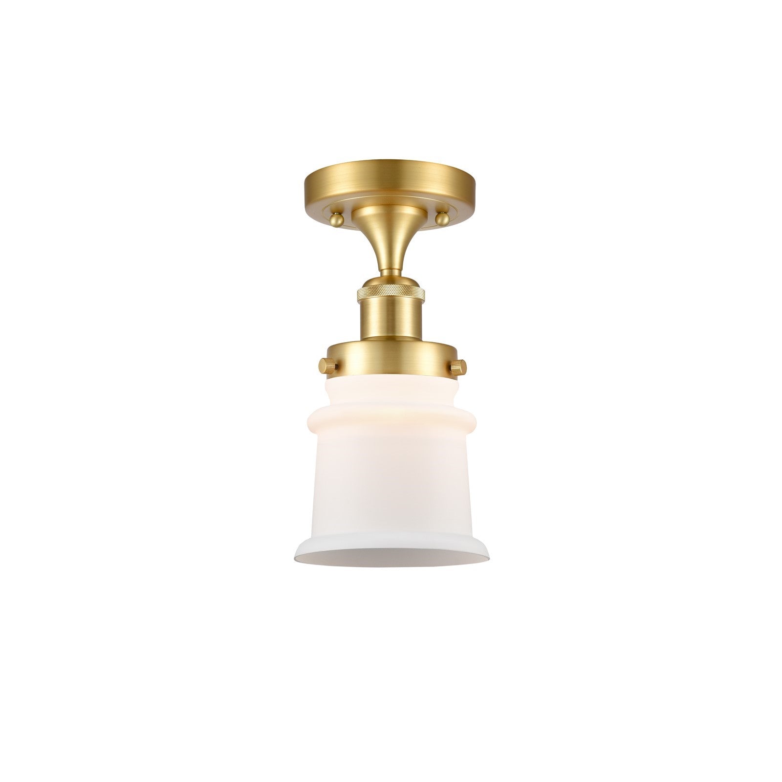 Innovations Canton 5.25in 1-Light Semi-Flush Mount | Modern Transitional Satin Gold Steel and Matte White Frosted Glass | Hallway | Model 916-1C-SG-G181S