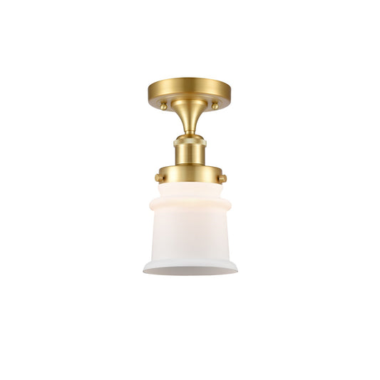 Innovations Canton 5.25in 1-Light Semi-Flush Mount | Modern Transitional Satin Gold Steel and Matte White Frosted Glass | Hallway | Model 916-1C-SG-G181S
