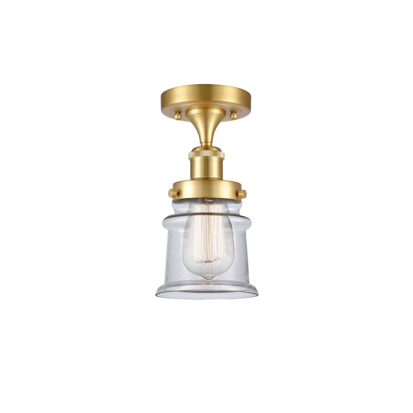 Innovations Canton 5.25in 1-Light Semi-Flush Mount | Modern Transitional Satin Gold Steel and Clear Glass | Hallway & Entryway | Model 916-1C-SG-G182S