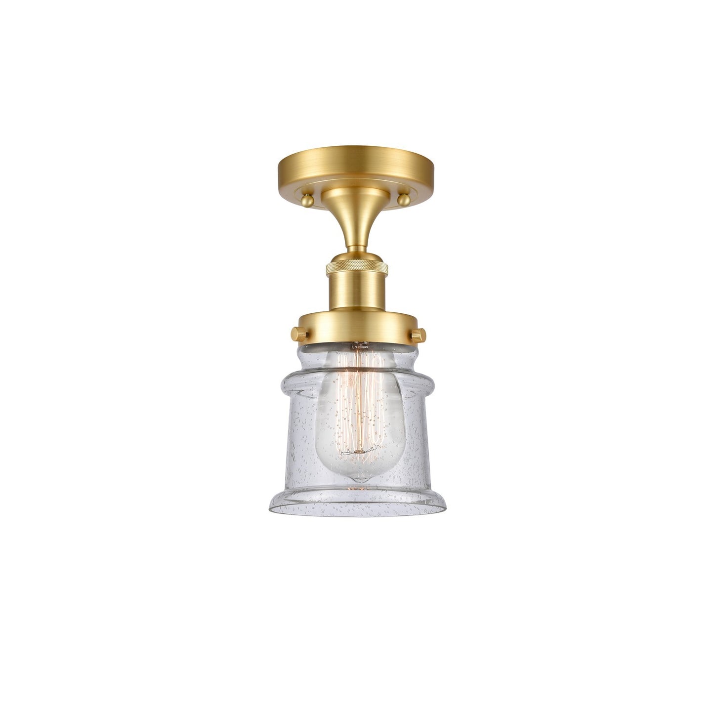 Innovations Canton 5.25in 1-Light Semi-Flush Mount | Modern Transitional Satin Gold Steel and Seedy Glass | Hallway & Entryway | Model 916-1C-SG-G184S