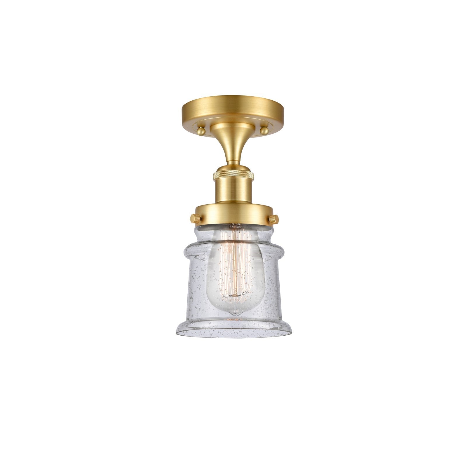 Innovations Canton 5.25in 1-Light Semi-Flush Mount | Modern Transitional Satin Gold Steel and Seedy Glass | Hallway & Entryway | Model 916-1C-SG-G184S