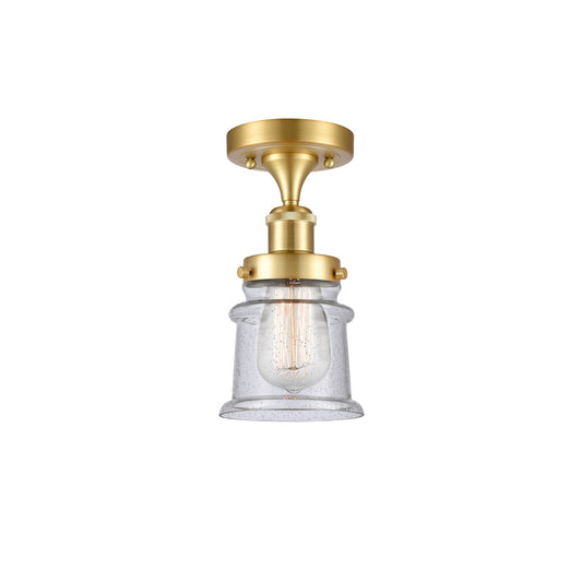 Innovations Canton 5.25in 1-Light Semi-Flush Mount | Modern Transitional Satin Gold Steel and Seedy Glass | Hallway & Entryway | Model 916-1C-SG-G184S