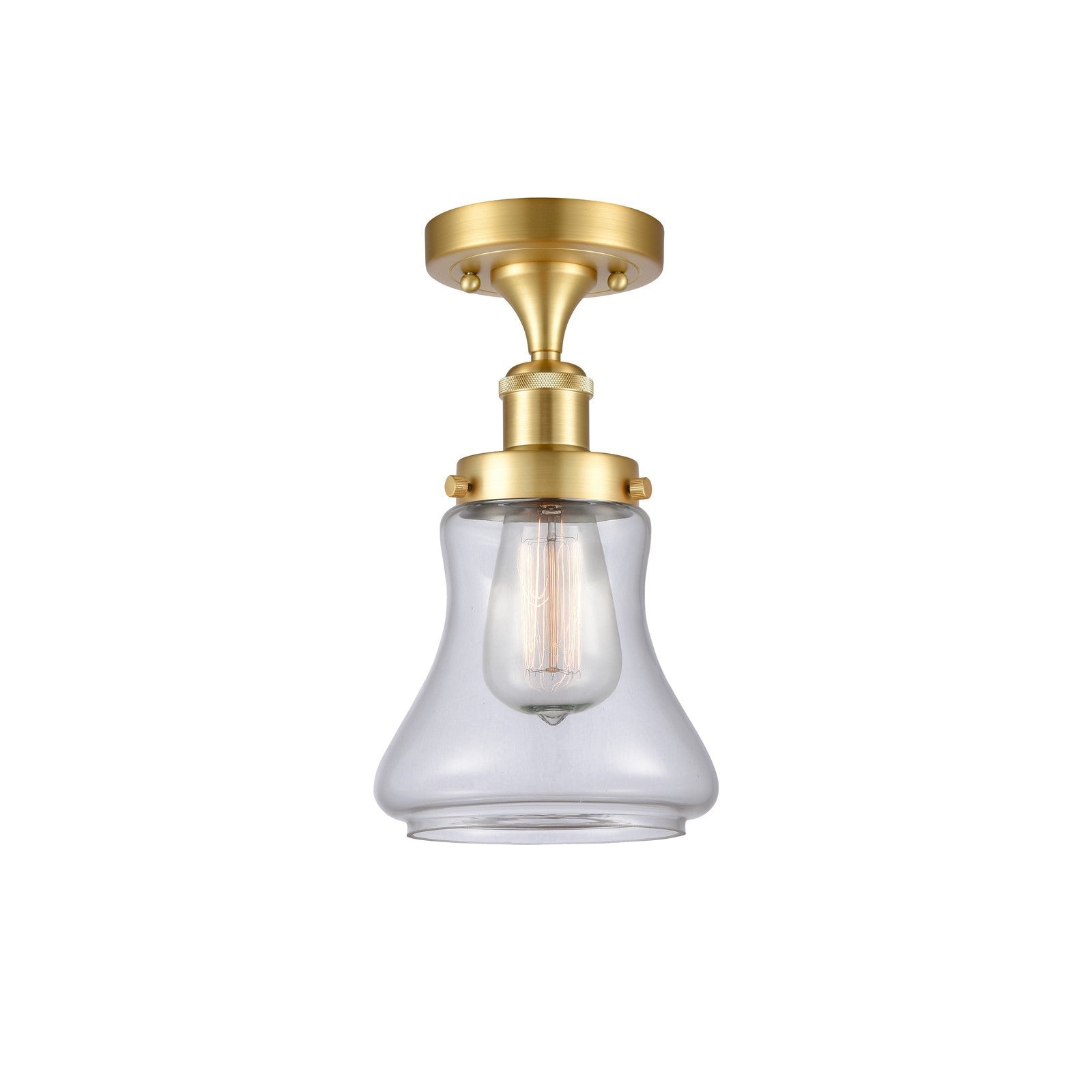 Innovations Bellmont 6.12in 1-Light Semi-Flush Mount | Modern Transitional Satin Gold Steel and Clear Glass | Hallway & Entryway | Model 916-1C-SG-G192