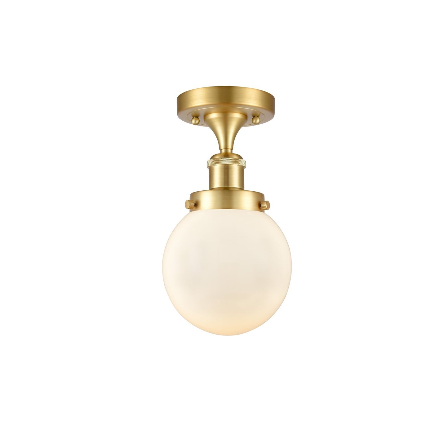 Innovations Beacon 6in 1-Light Semi-Flush Mount | Modern Transitional Satin Gold Steel and Matte White Frosted Glass | Hallway & | Model 916-1C-SG-G201-6